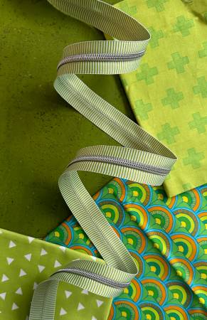 Lime Stripe Zipper Tape with Nickel Teeth - Sassafras Lane Designs