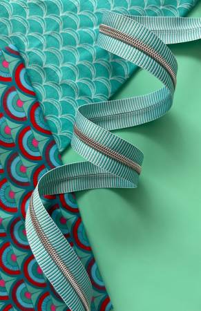 Teal Stripe Zipper Tape with Nickel Teeth - Sassafras Lane Designs