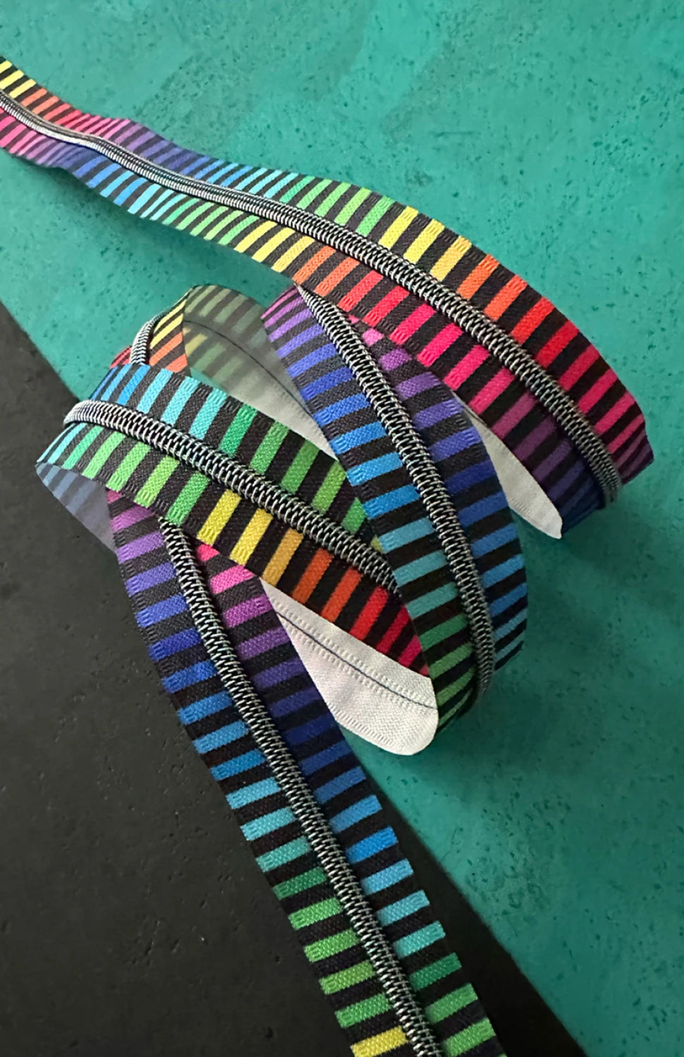 Wide Rainbow Stripe Zipper Tape With Iridescent Teeth - Sassafras Lane Designs