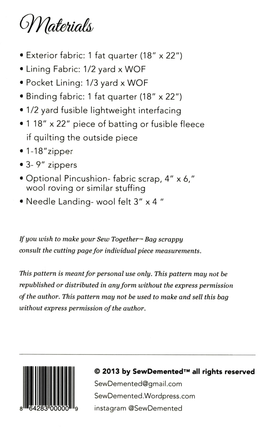 Sew Together Bag - Sew Demented