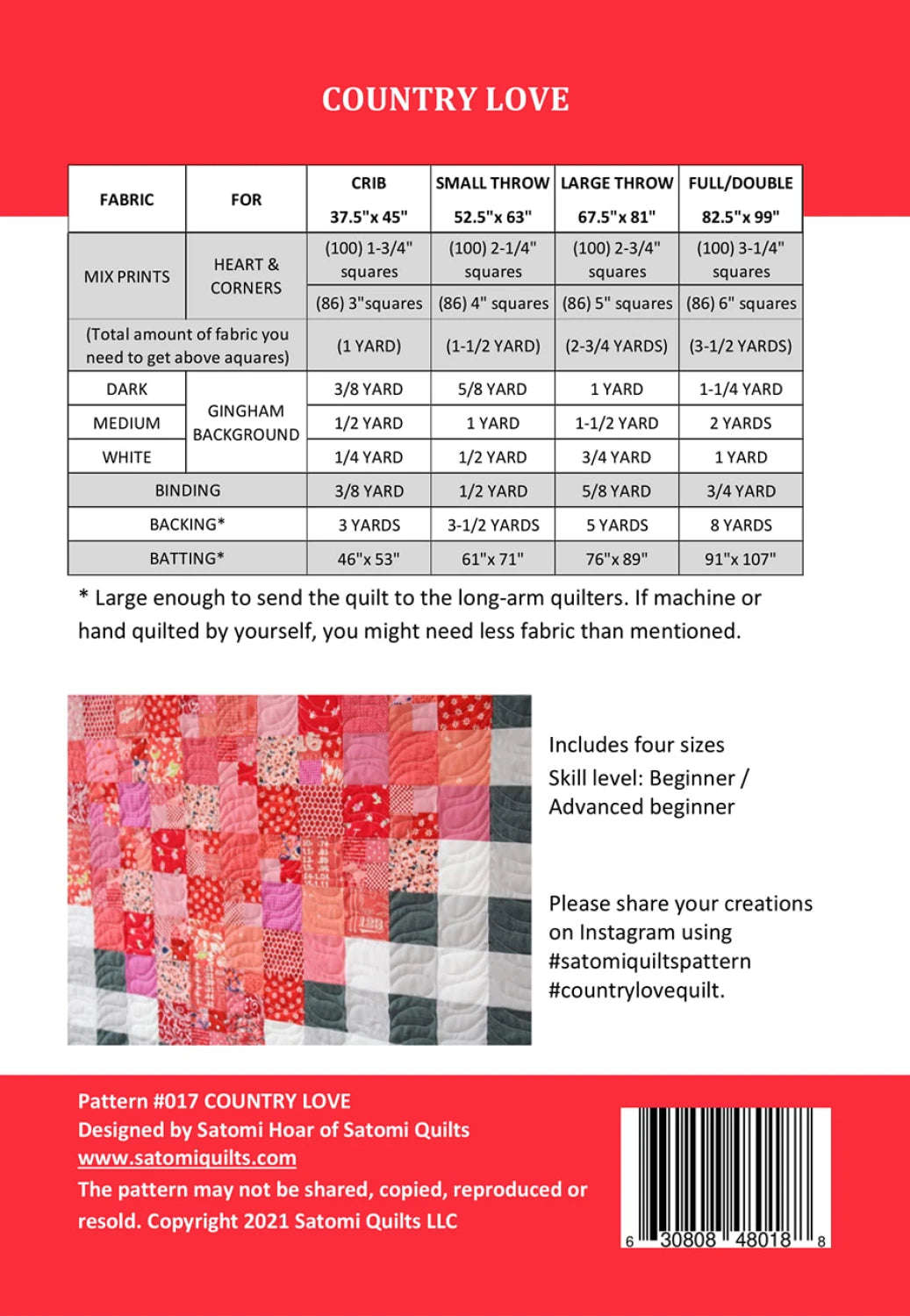 Country Love Quilt Pattern - Satomi Quilts