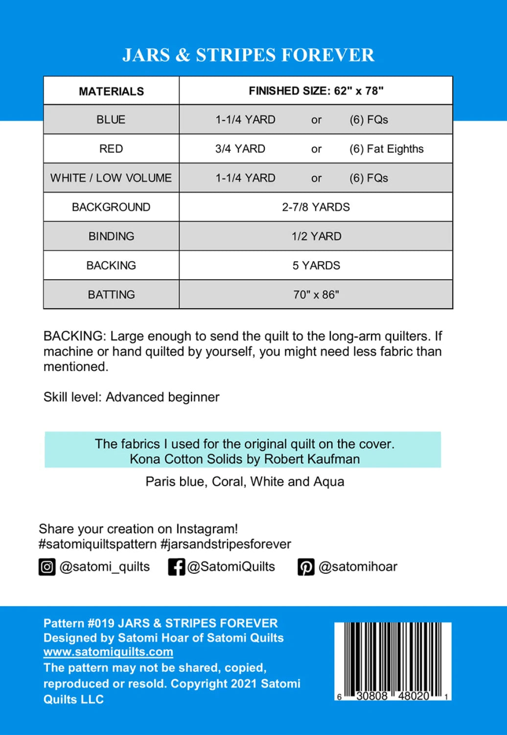 Jars and Stripes Forever Quilt Pattern - Satomi Quilts