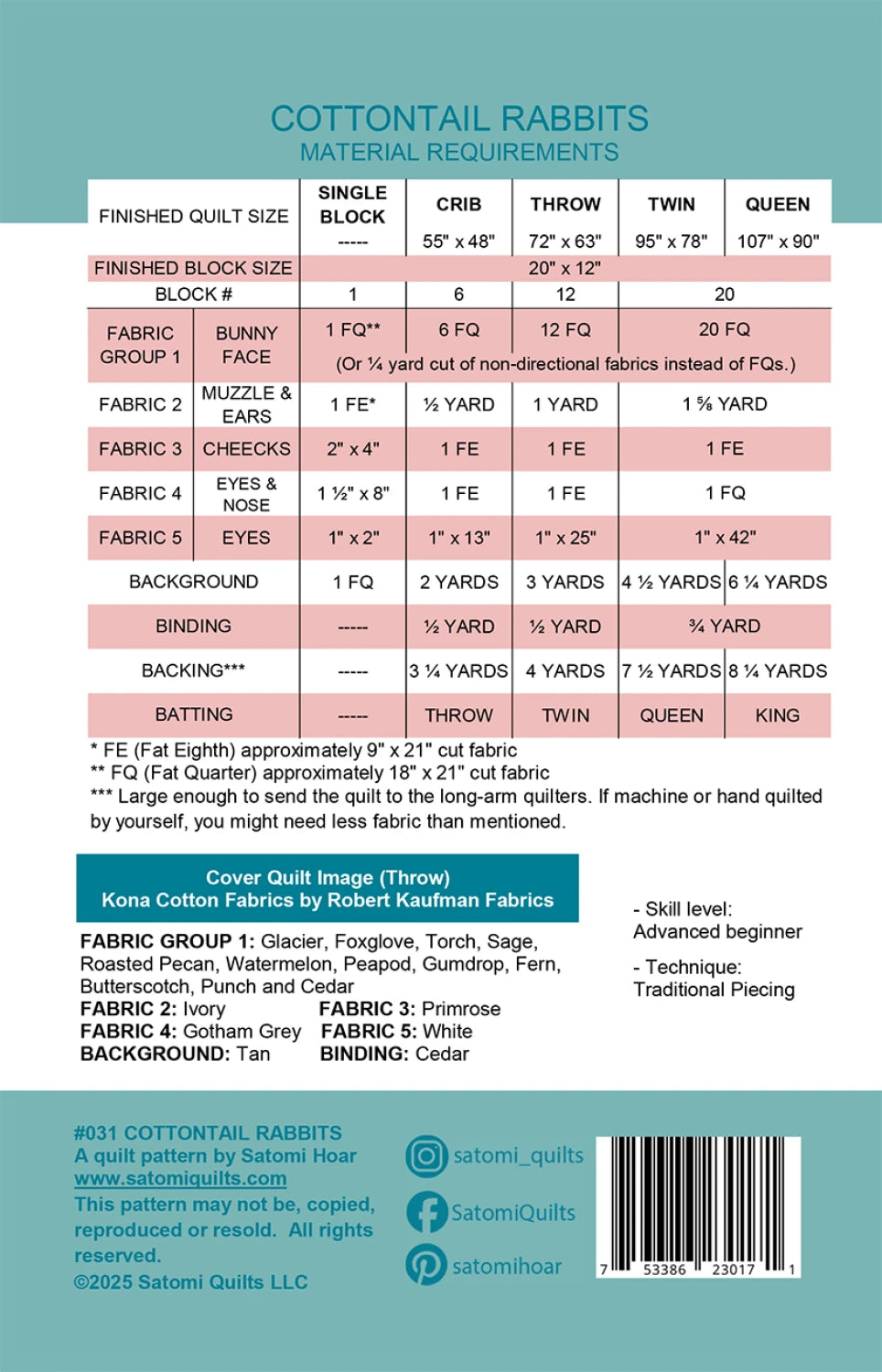Cottontail Rabbits Quilt Pattern - Satomi Quilts