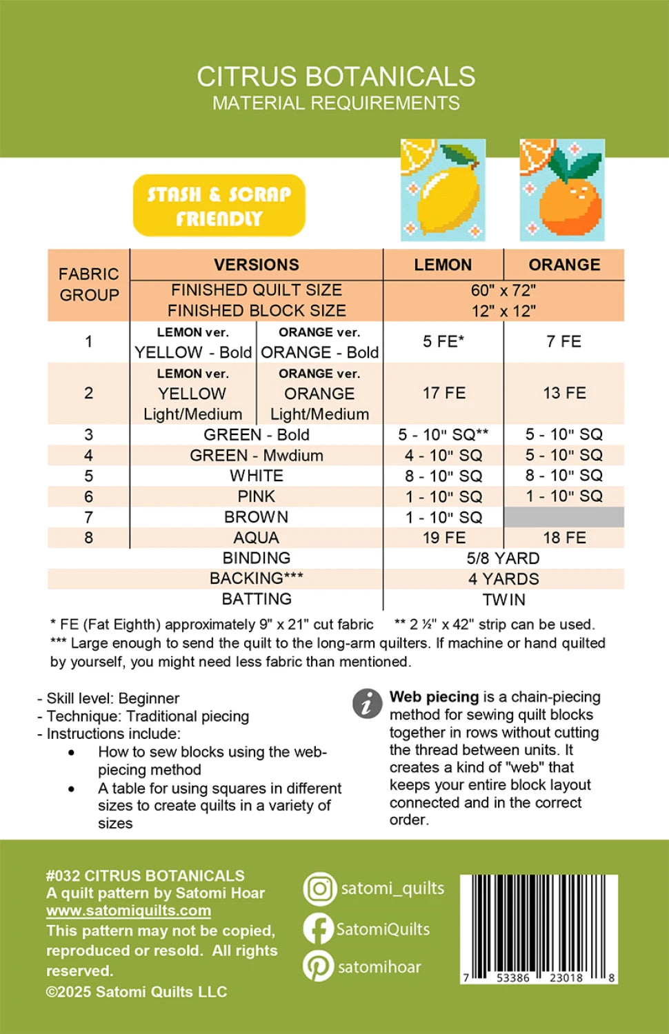 Citrus Botanicals Quilt Pattern - Satomi Quilts
