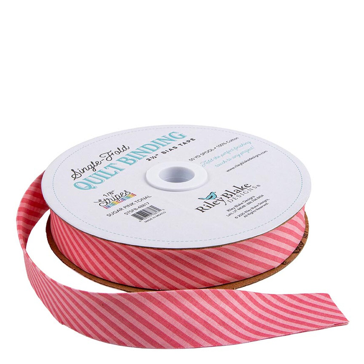 Single-Fold Quilt Binding - 1/8" Stripe - Sugar Pink