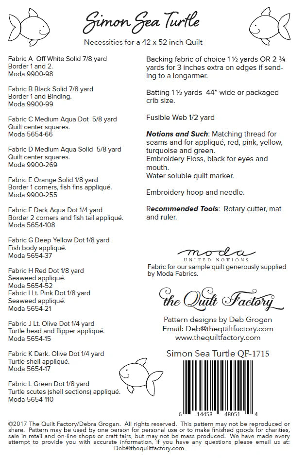 Simon Sea Turtle Quilt Pattern - The Quilt Factory