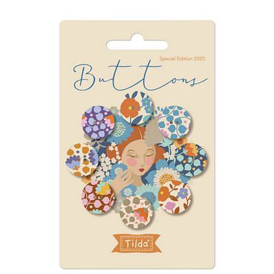 Tilda - Wallflower Buttons - 16mm - 8pcs - Blue/Thistle