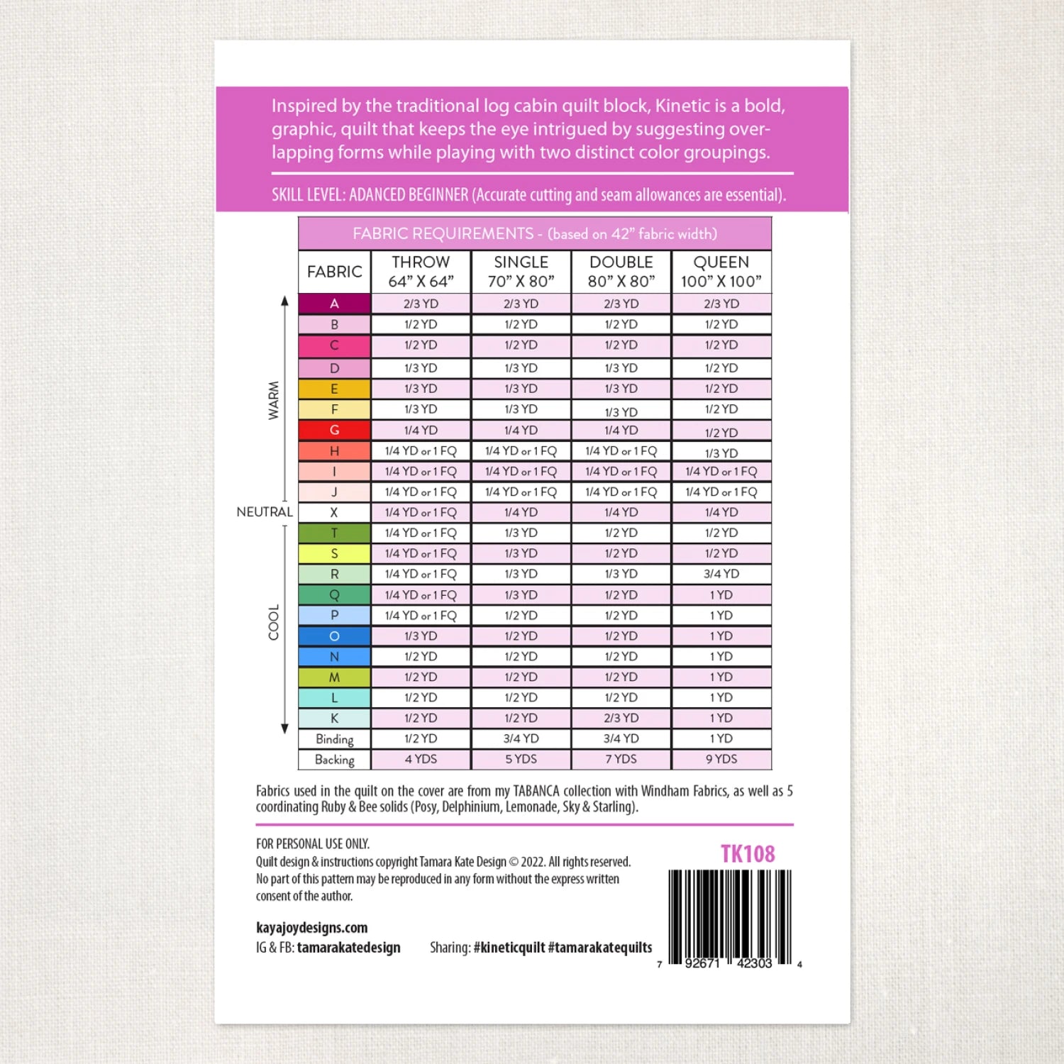 Kinetic Quilt Pattern - Tamara Kate Design