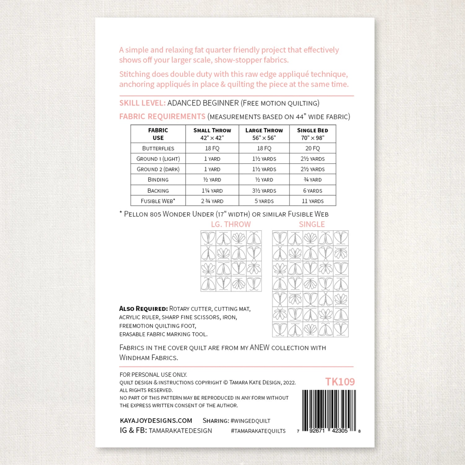 Winged Quilt Pattern - Tamara Kate Design