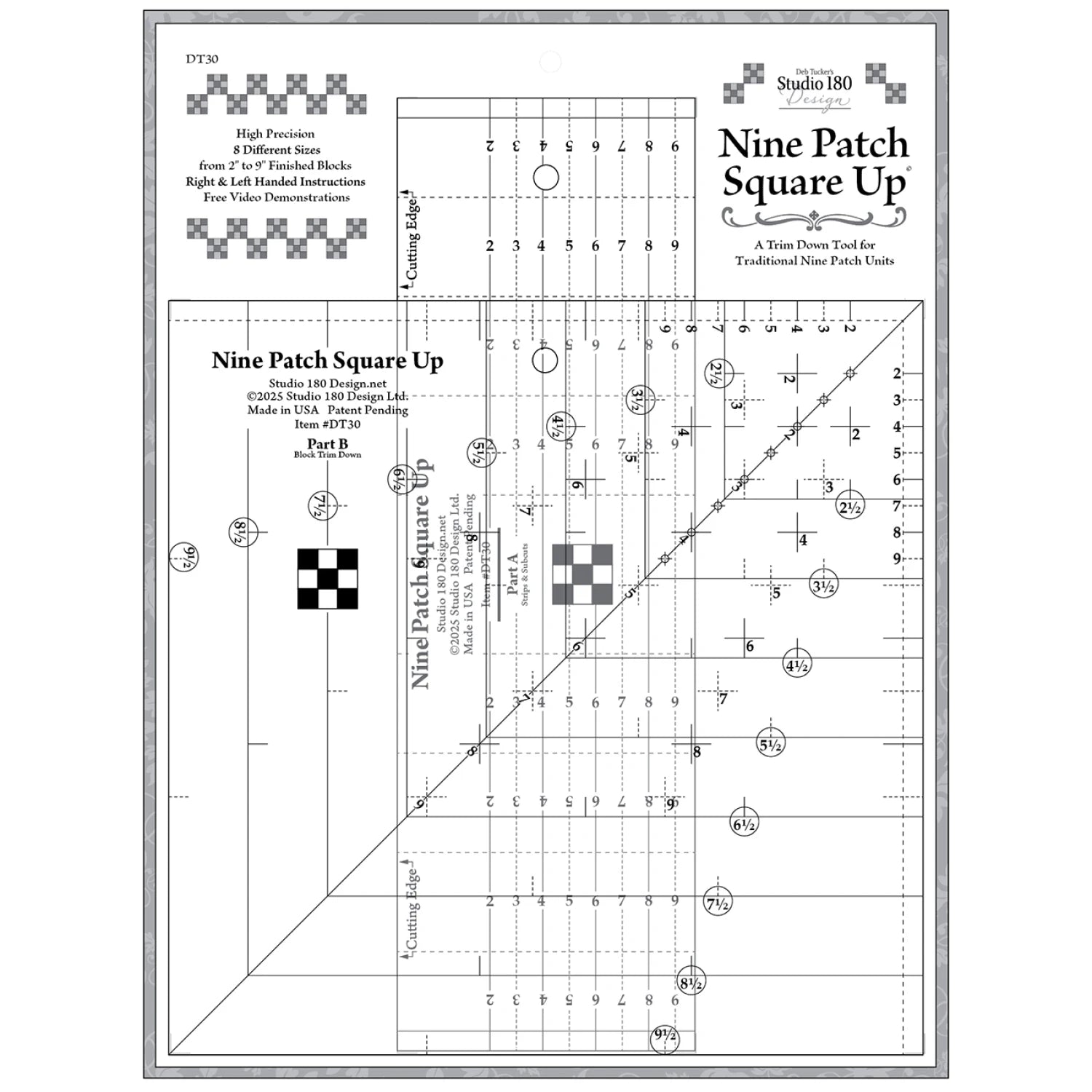 Nine Patch Square Up Ruler - Studio 180