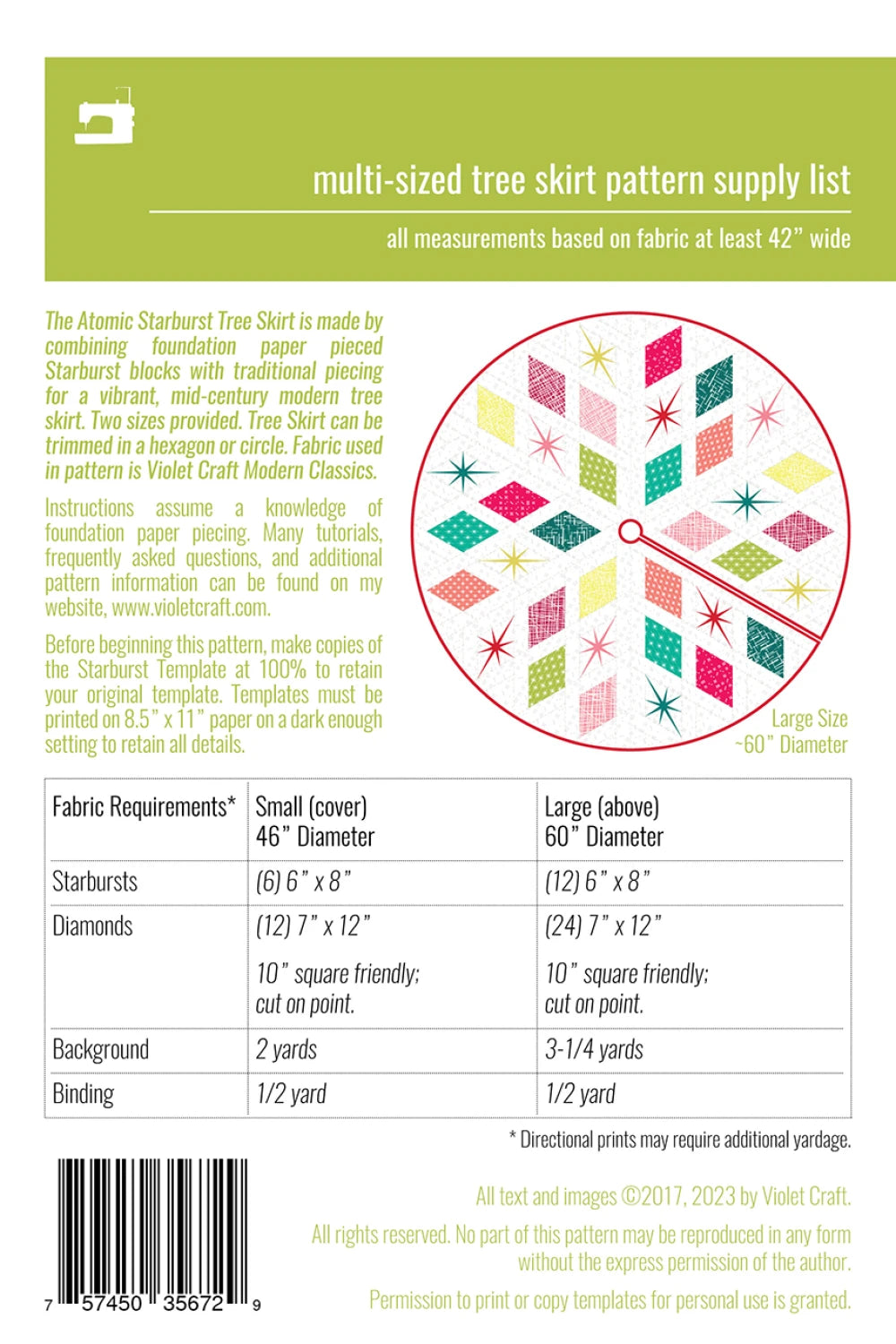 Atomic Starburst Tree Skirt Pattern - Violet Craft