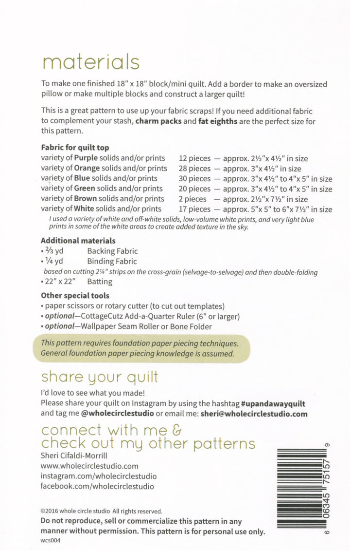 Up and Away Mini Quilt Pattern - Whole Circle Studio