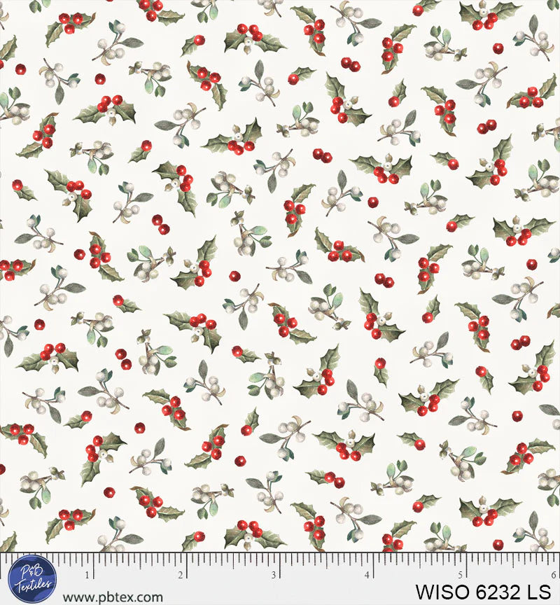 Winter Song - Tossed Holly and Berries - Linen/Silver - WISO06232LS