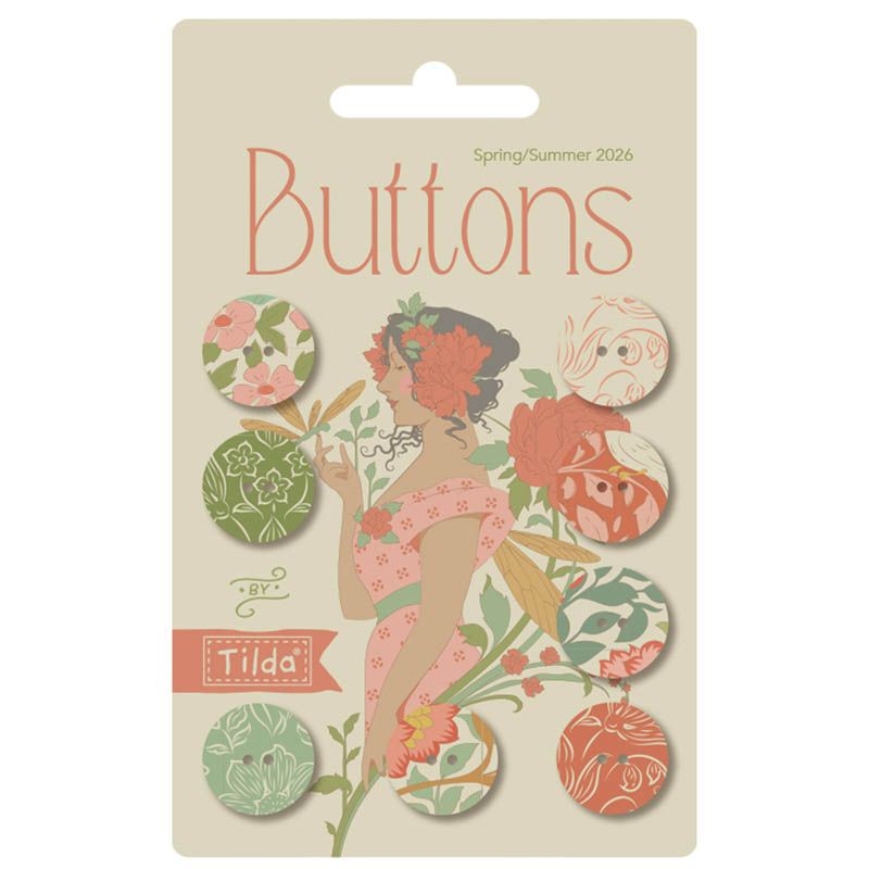 Tilda - Songbird - Coral/Green 16mm Buttons