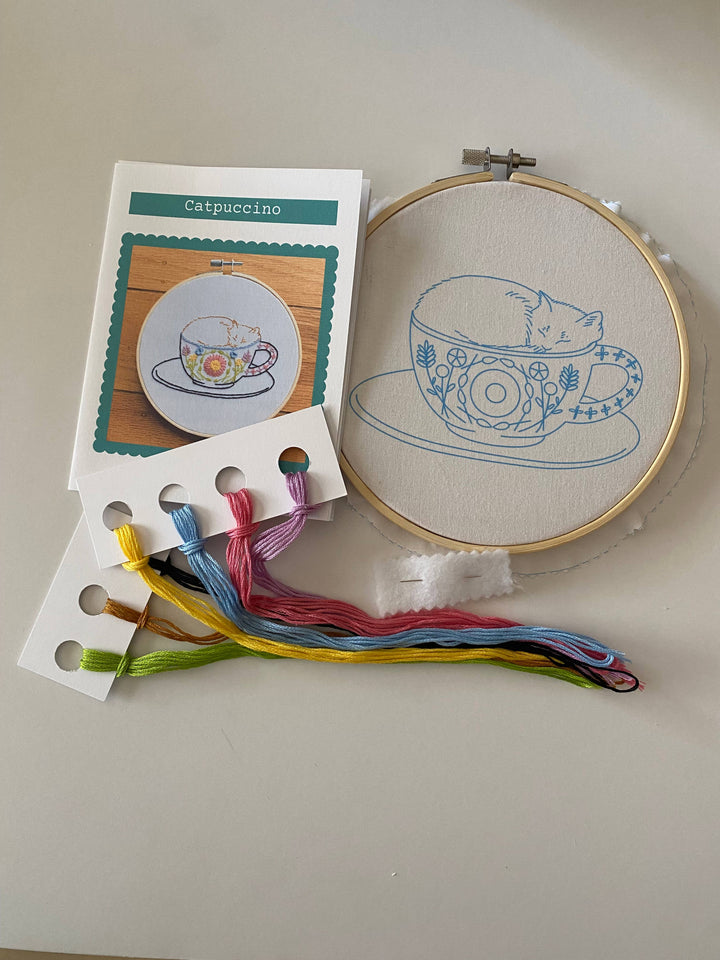 Catpuccino Craft DIY Coffee Cat Embroidery Kit