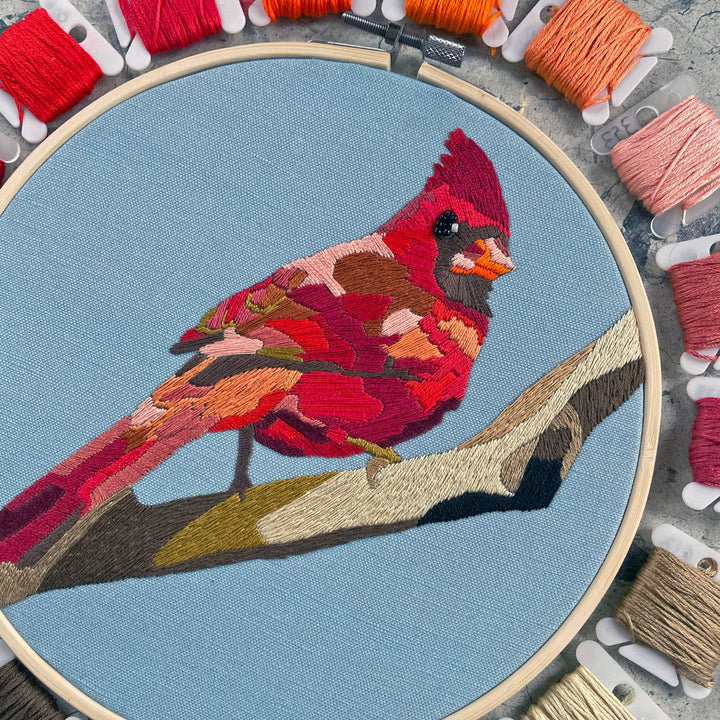 DIY Embroidery and Beadwork Kit - Cardinal (8")