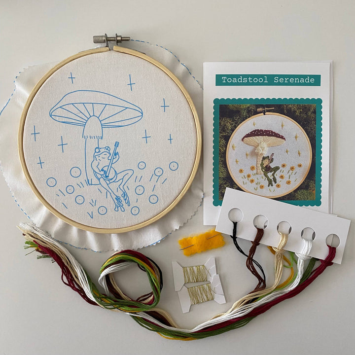 Toadstool Serenade Frog & Mushroom Craft DIY Embroidery Kit