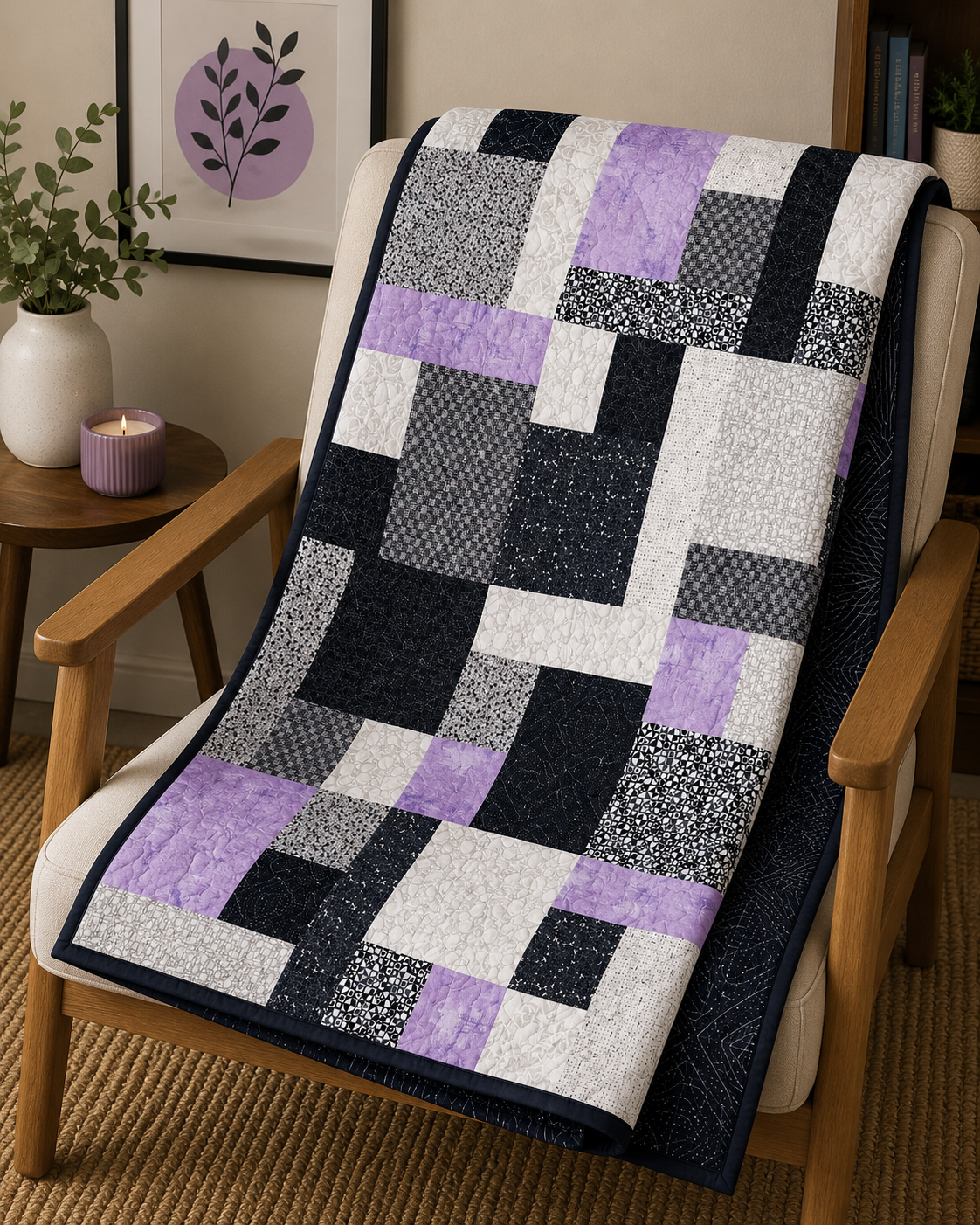 Finished Quilt: Black & White Blocks Throw Quilt