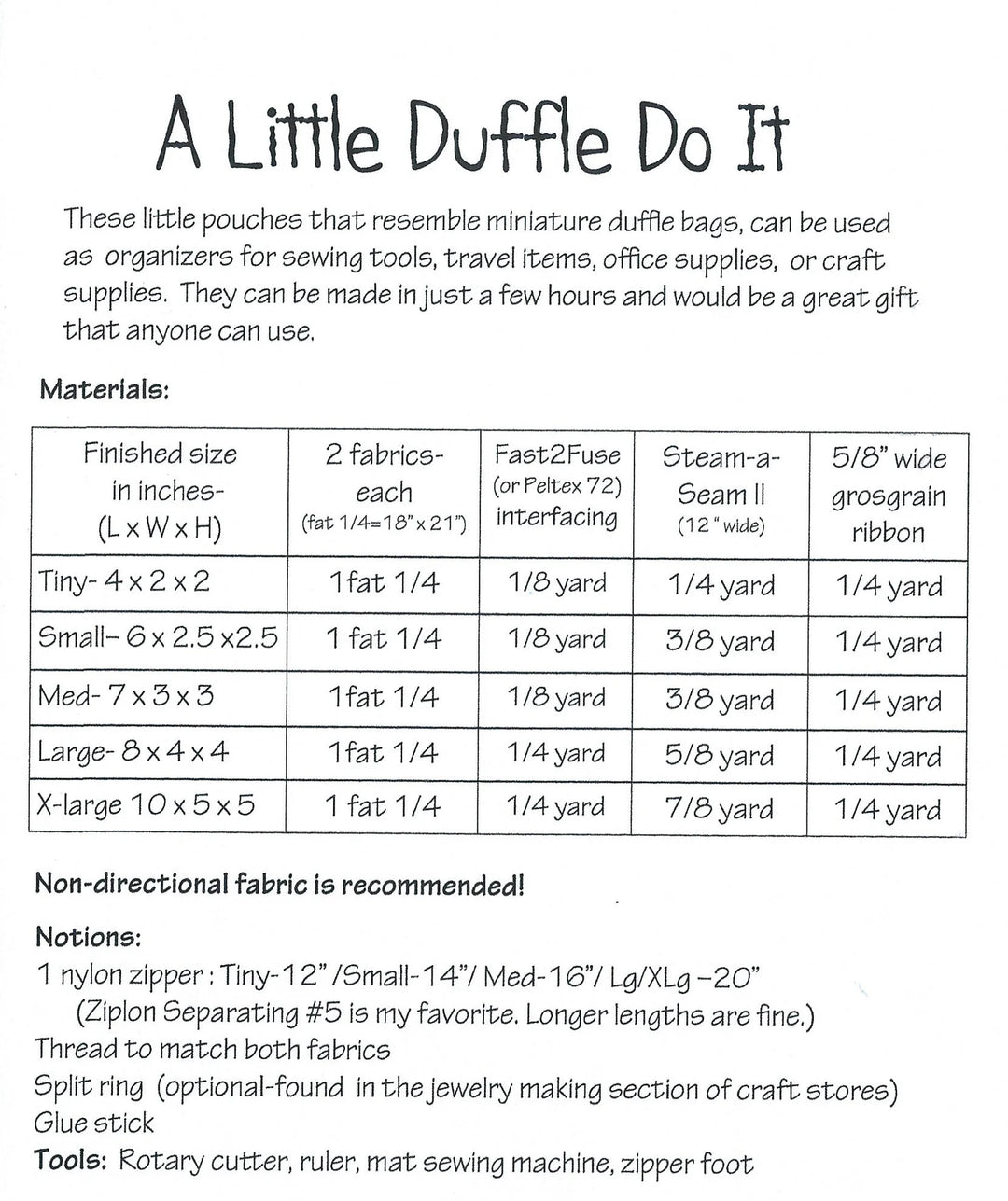 A Little Duffle Do It Pattern - Karen West