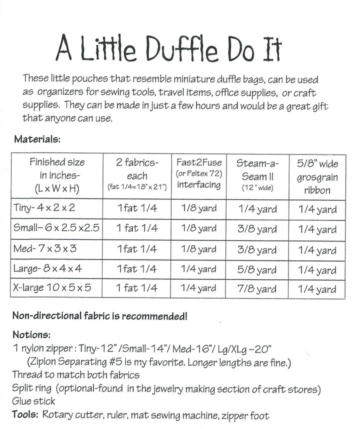 A Little Duffle Do It Pattern - Karen West