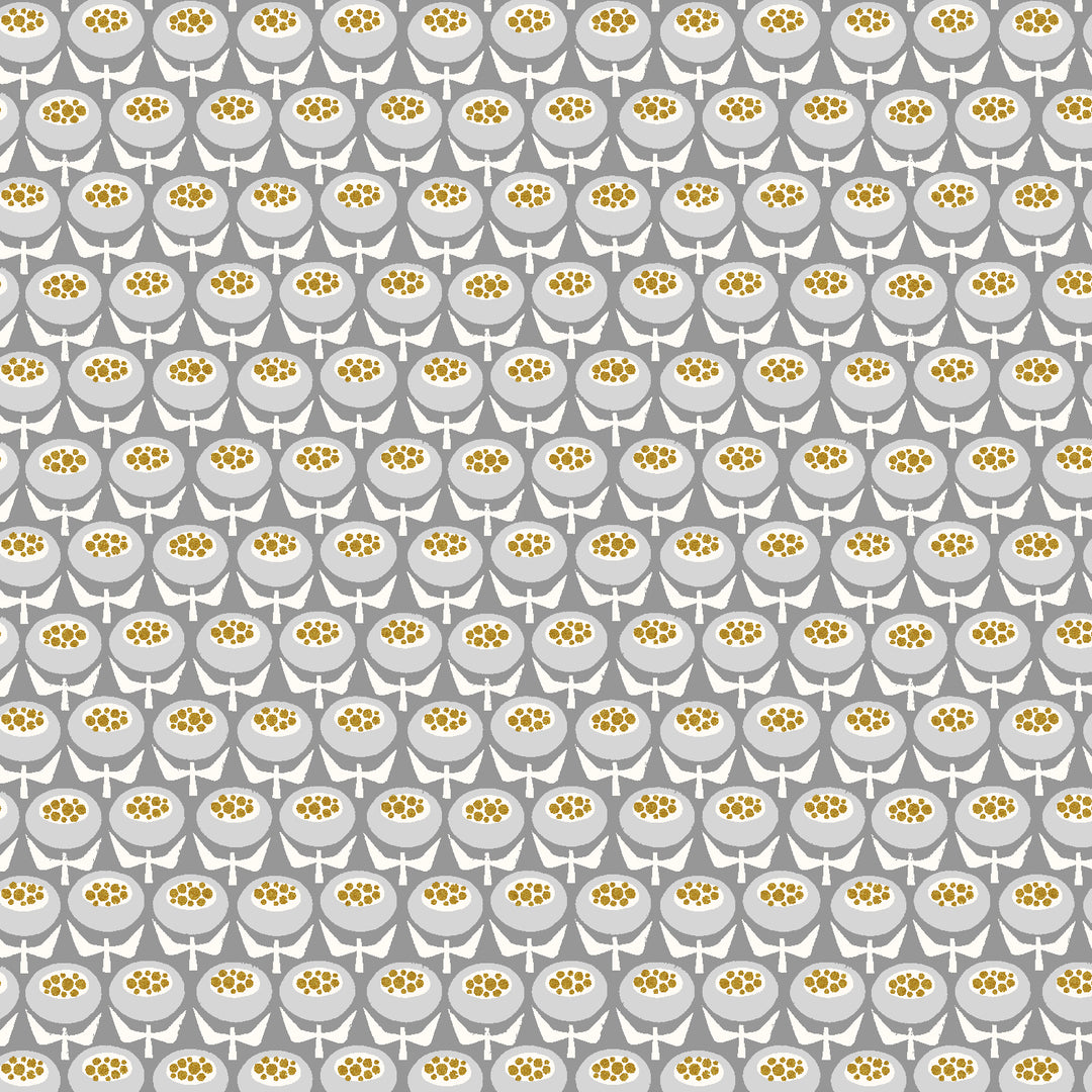 Sweet Floral Scent - Buttercup - Gray Skies Metallic Fabric