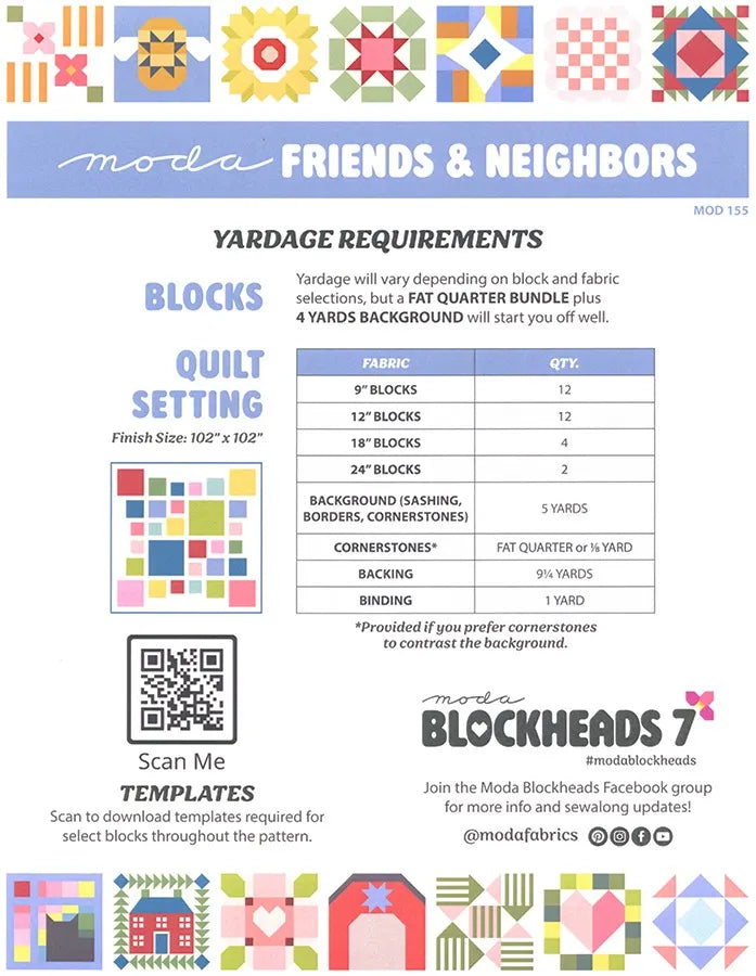 Friends & Neighbors Blockheads 7 Quilt Pattern- Moda