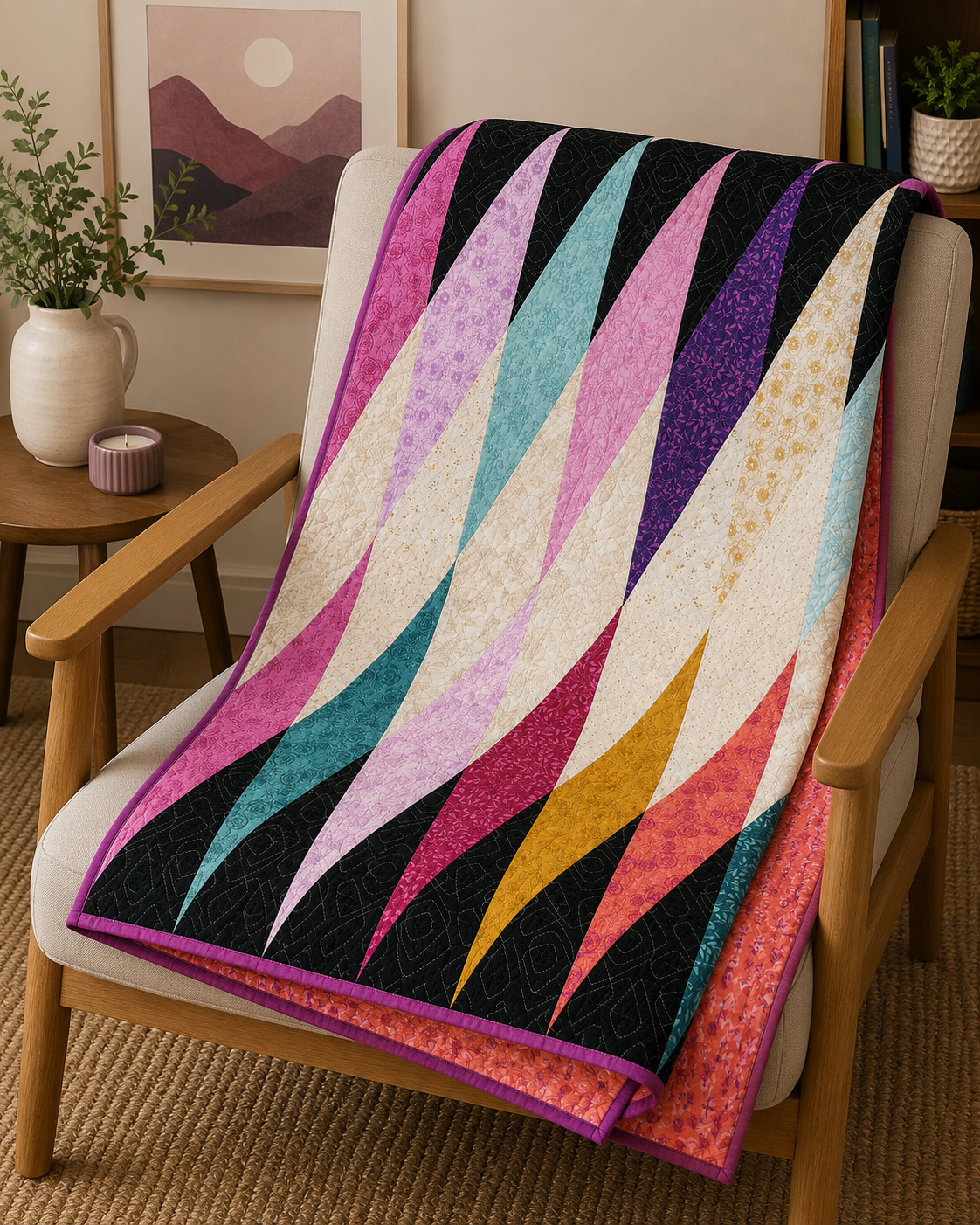 Finished Quilt: Scrappy Half Rectangle Triangles Throw Quilt