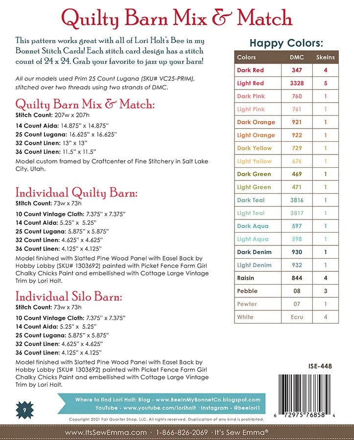Quilty Barn Cross Stitch Pattern - Lori Holt #ISE-448