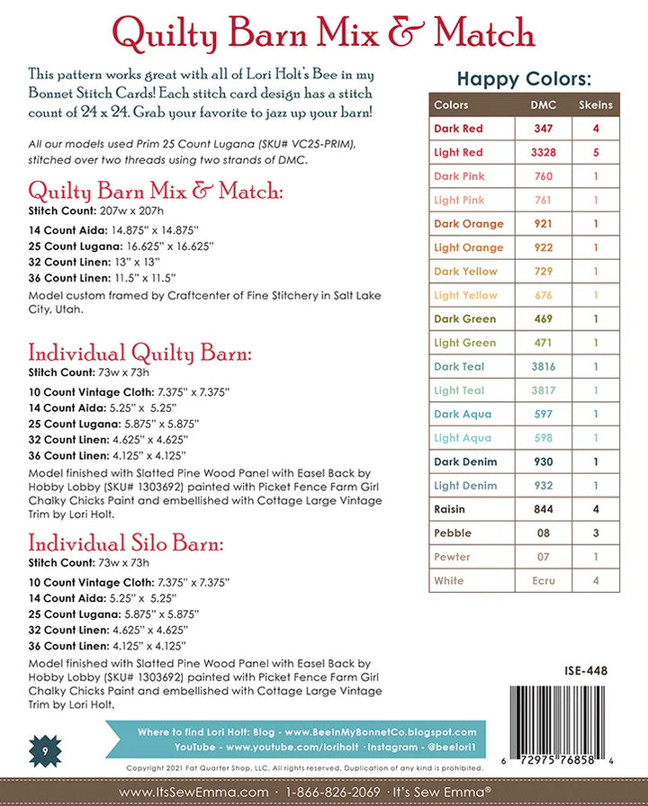 Quilty Barn Cross Stitch Pattern - Lori Holt #ISE-448