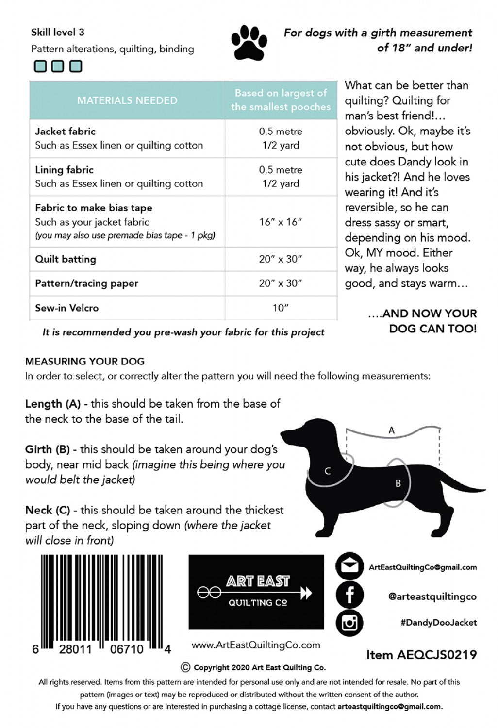 Dandy Doo Jacket Pattern for Small Dogs