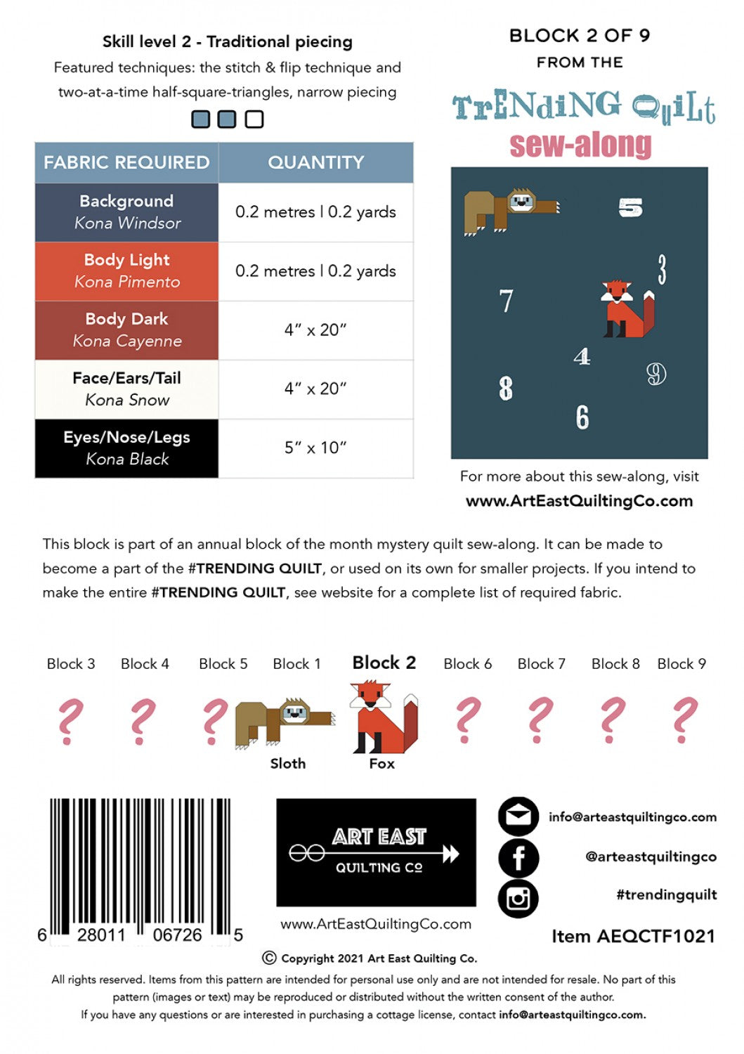 Trending Quilt Fox Block - Block 2