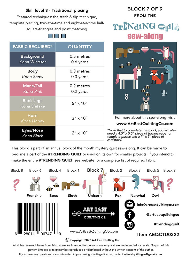 Trending Quilt Unicorn Block 7