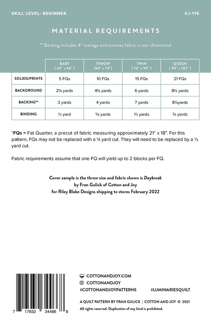 Luminaries Quit Pattern