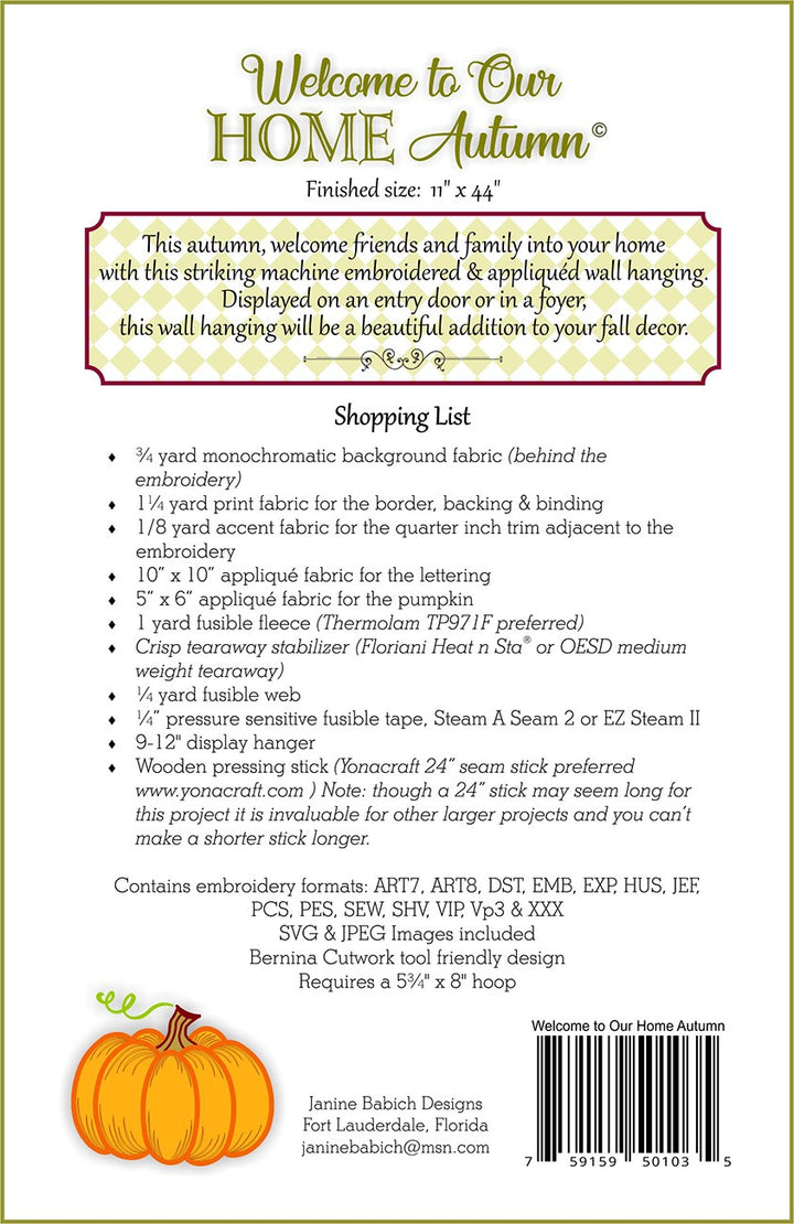 Welcome to our Home - Autumn - Machine Embroidery