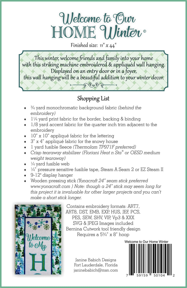 Welcome to our Home - Winter - Machine Embroidery