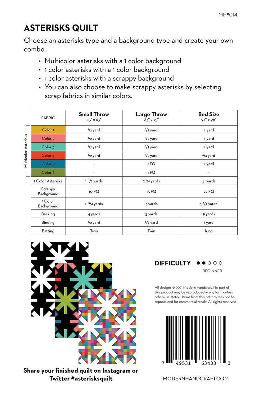 Asterisks Quilt Pattern - Modern Handcraft