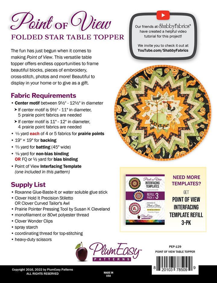 Point of View Folded Star Table Topper Pattern and Interfacing
