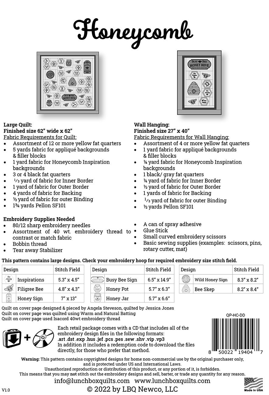 Honeycomb Applique Machine Embroidery Quilt Pattern