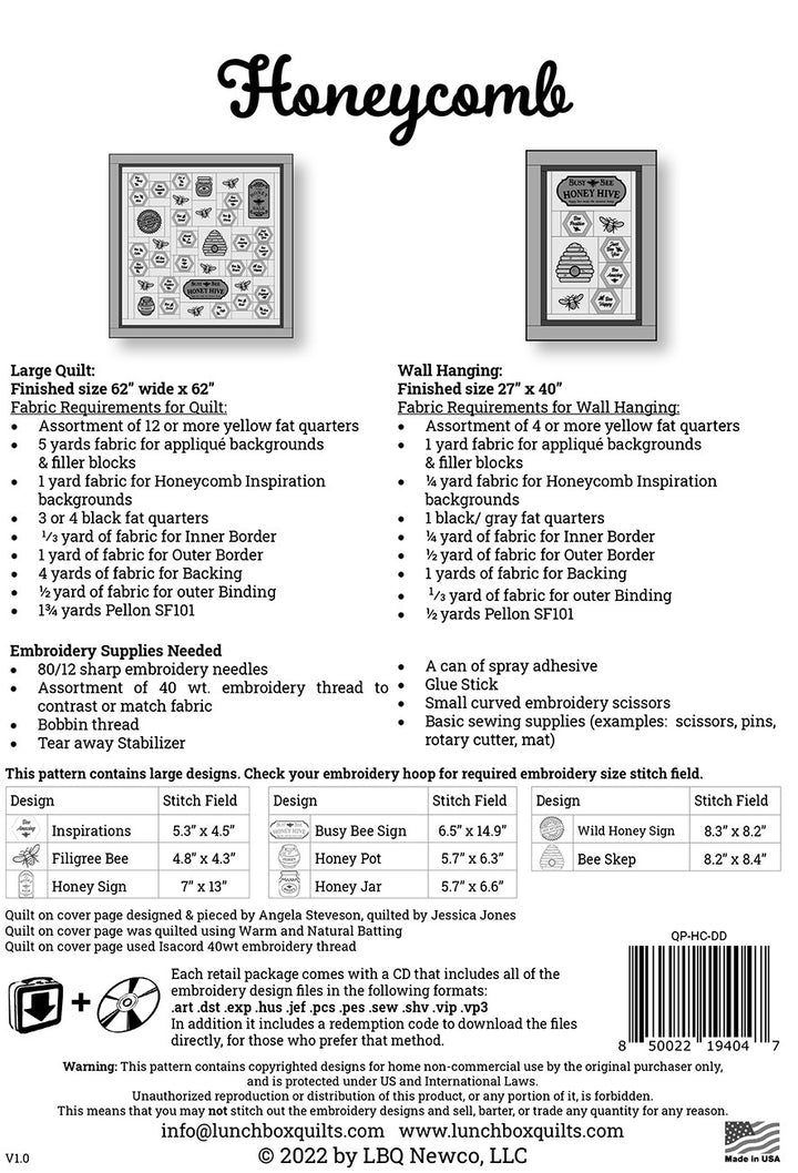 Honeycomb Applique Machine Embroidery Quilt Pattern