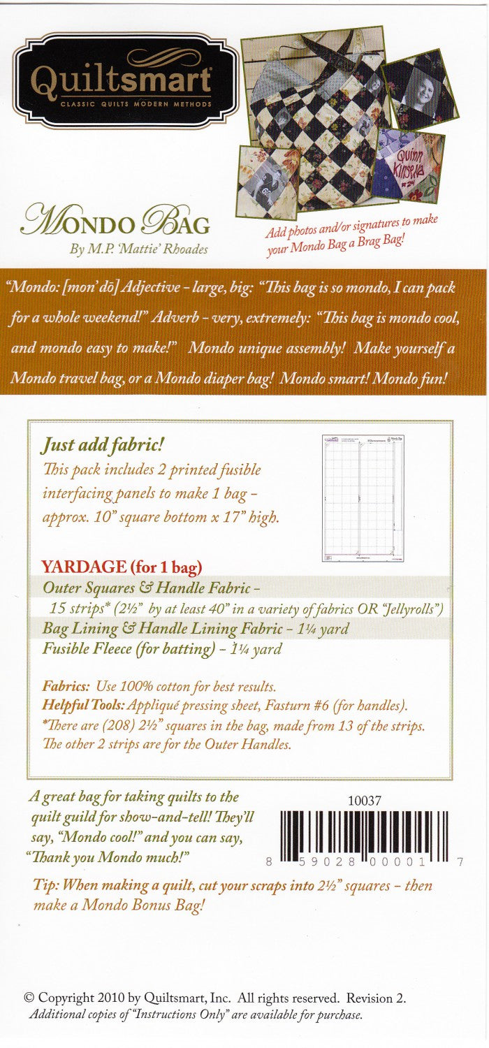 Mondo Bag Pattern - Quiltsmart