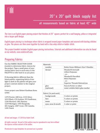 The Lion English Paper Piecing Project by Violet Craft