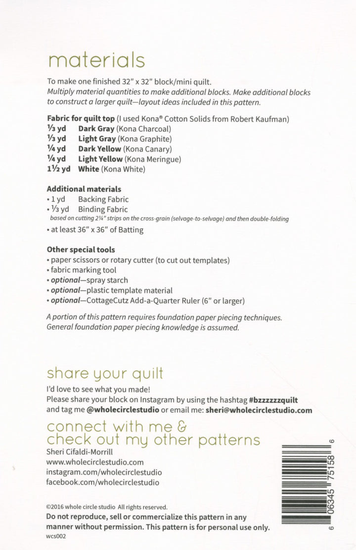 Bzzzzzz Mini Quilt Pattern