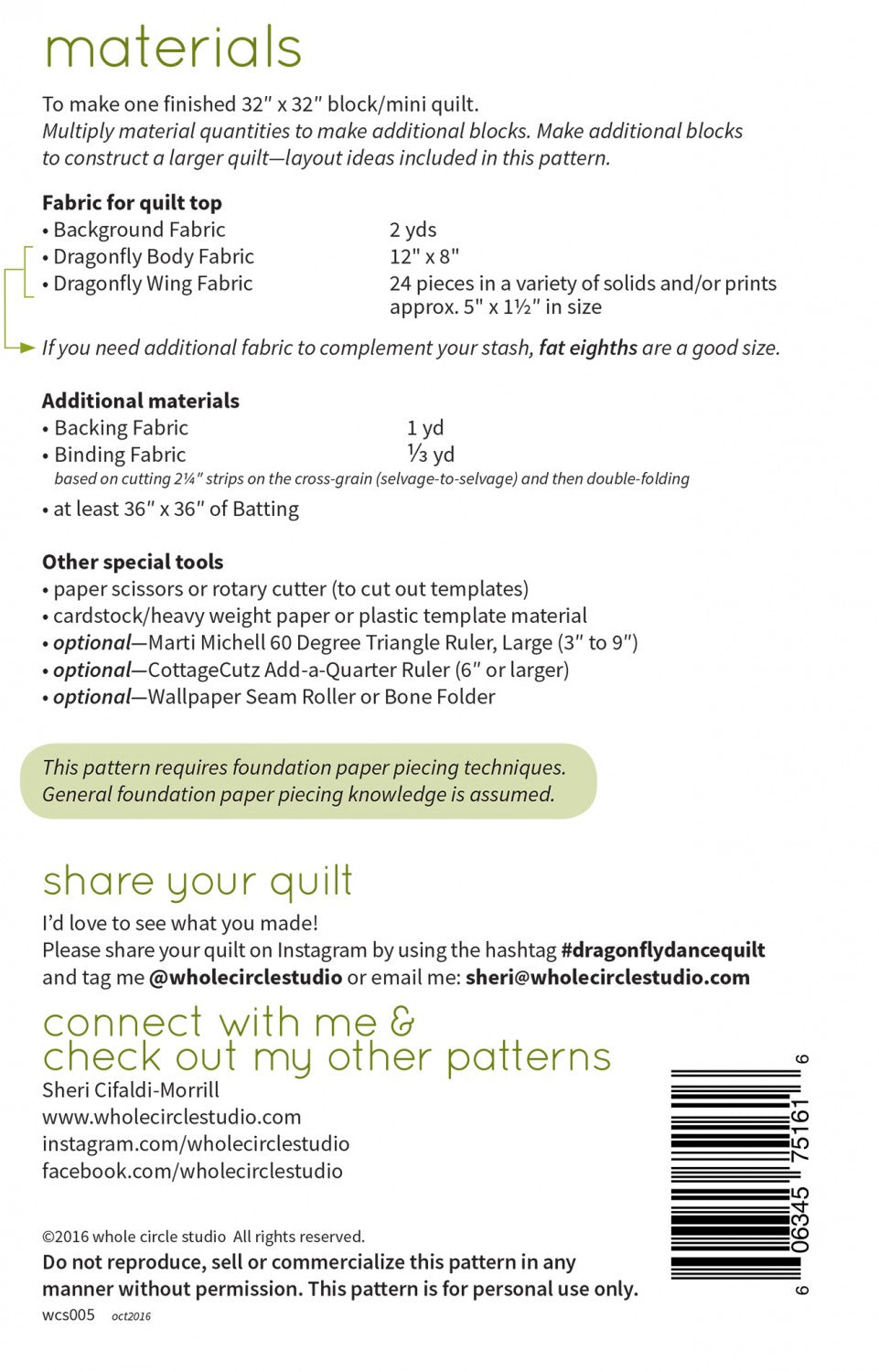 Dragonfly Dance Mini Quilt Pattern - Whole Circle Studio