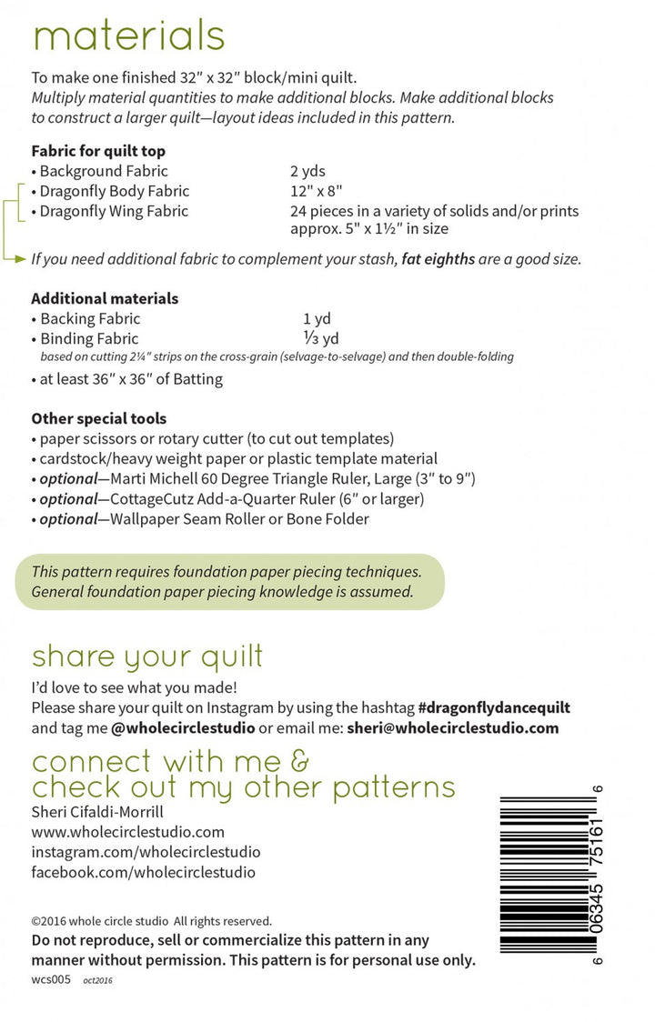 Dragonfly Dance Mini Quilt Pattern - Whole Circle Studio