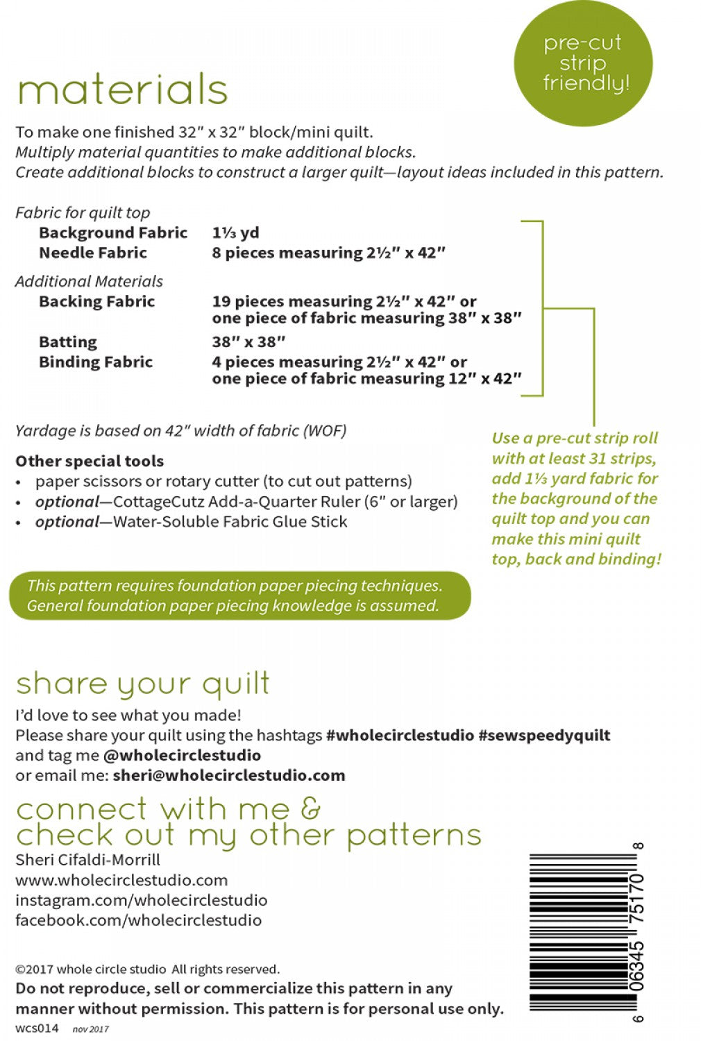 Sew Speedy Mini Quilt - Whole Circle Studio