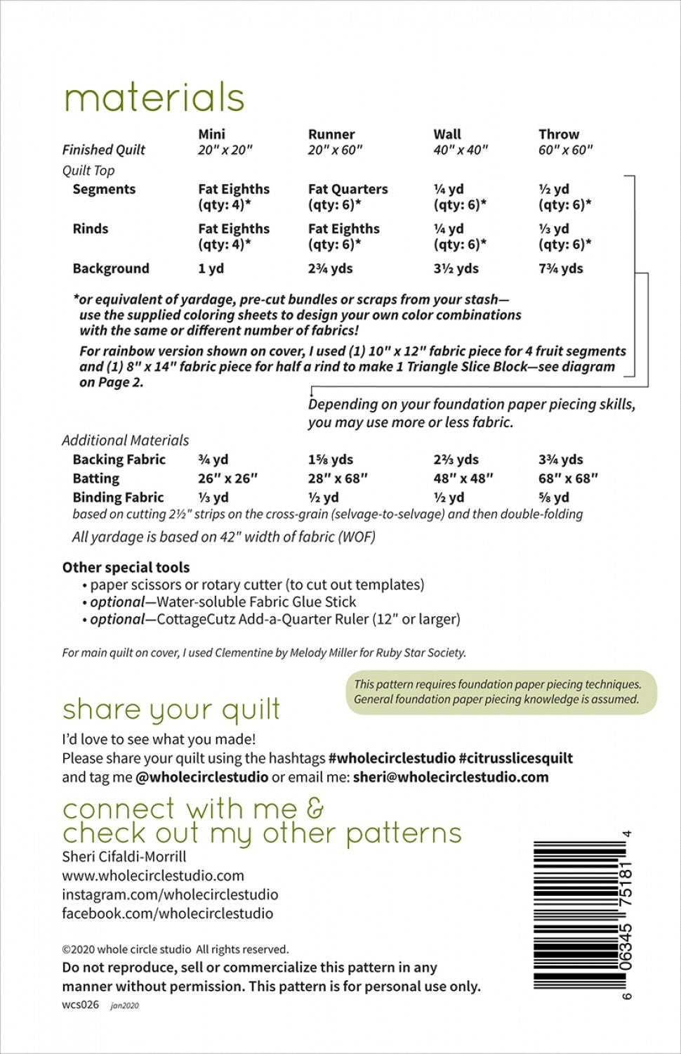 Citrus Slices Quilt Pattern - Whole Circle Studio