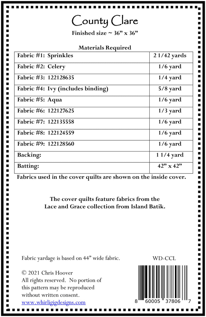 County Clare Quilt Pattern - Whirligig Designs