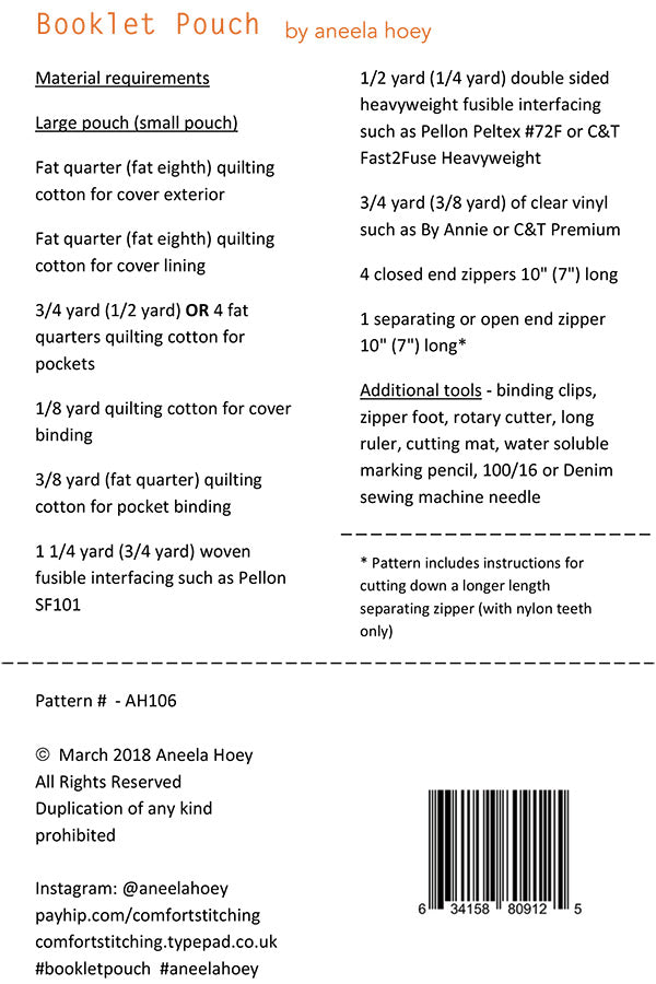 Booklet Pouch Pattern - Aneela Hoey