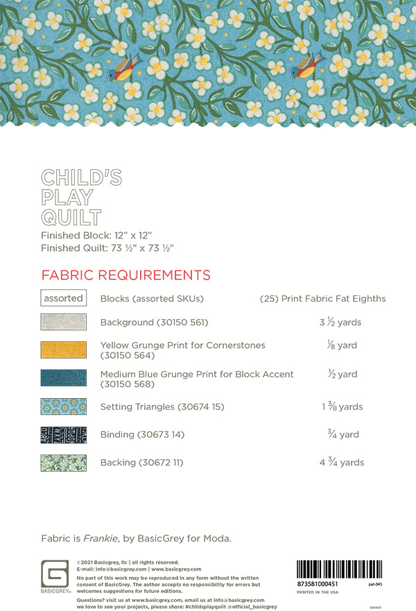 Child's Play Quilt Pattern -  Basic Grey