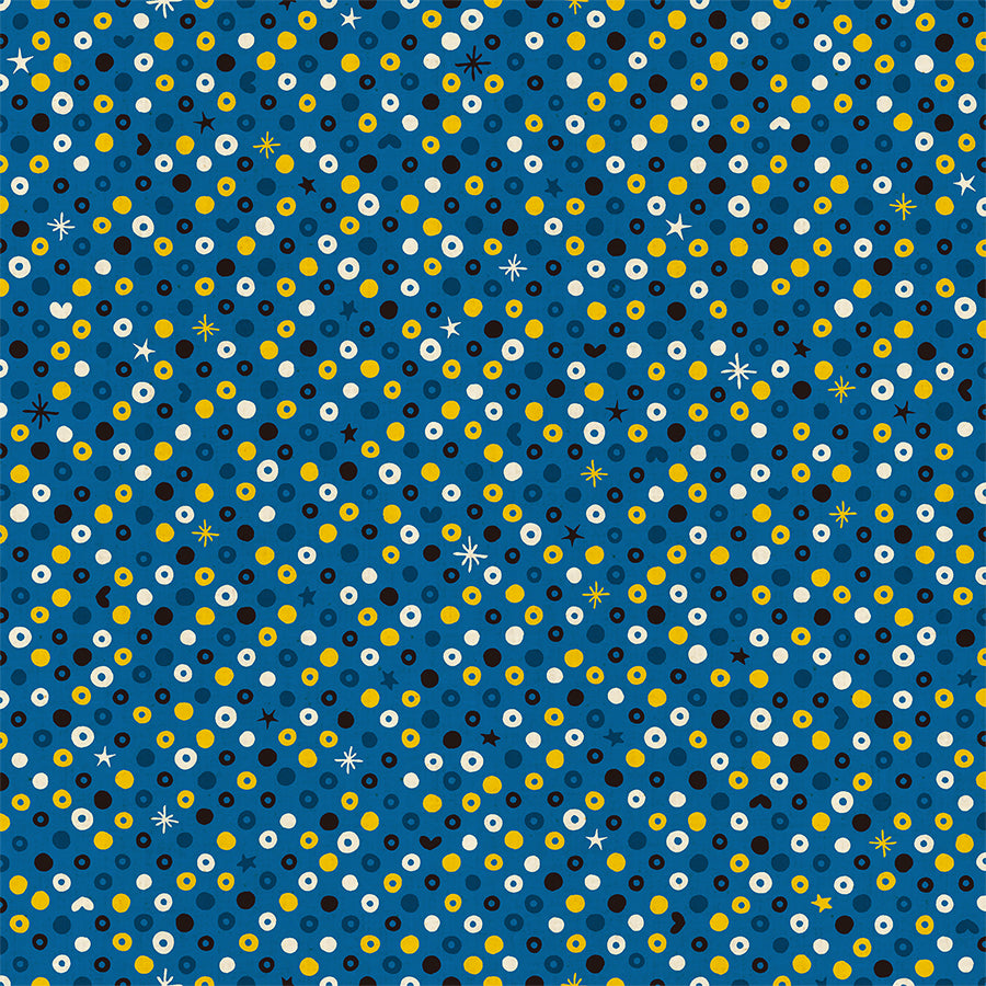 Waku Waku Christmas - Sequins - Blue Unbleached Fabric